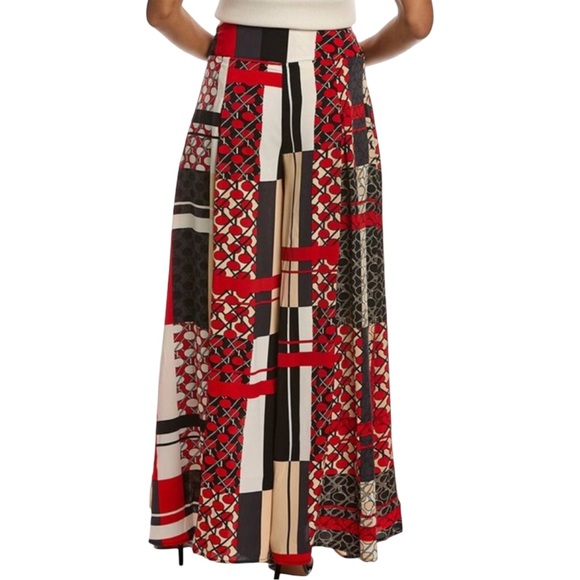 NEW w/TAGS! GRACIA Tie-Waist Wide Leg Palazzo Pants (Multi-red Patchwork) - Sz M - Picture 3 of 9